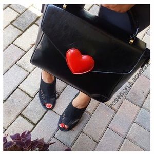 Rebecca Heart Satchel Black with Red heart